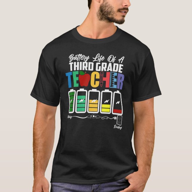 Battery Life Of A Third Grade Teacher First Day Of T-Shirt (Front)