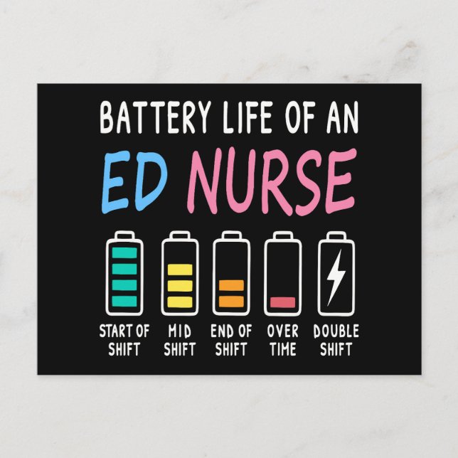Battery life of an ED nurse levels humor Postcard (Front)