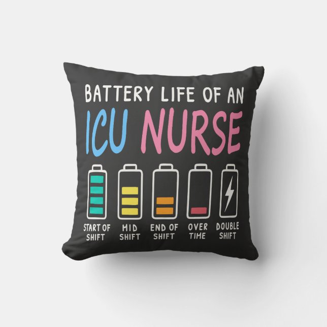 Battery life of an ICU nurse humor chart Cushion (Front)