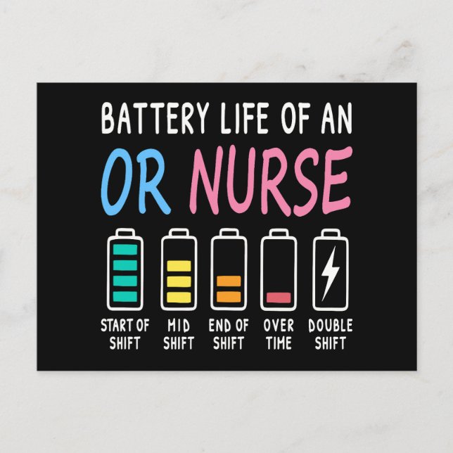Battery life of an OR nurse humor chart Postcard (Front)