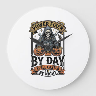 Battery Repair Witch Funny Halloween Technician Sh Large Clock