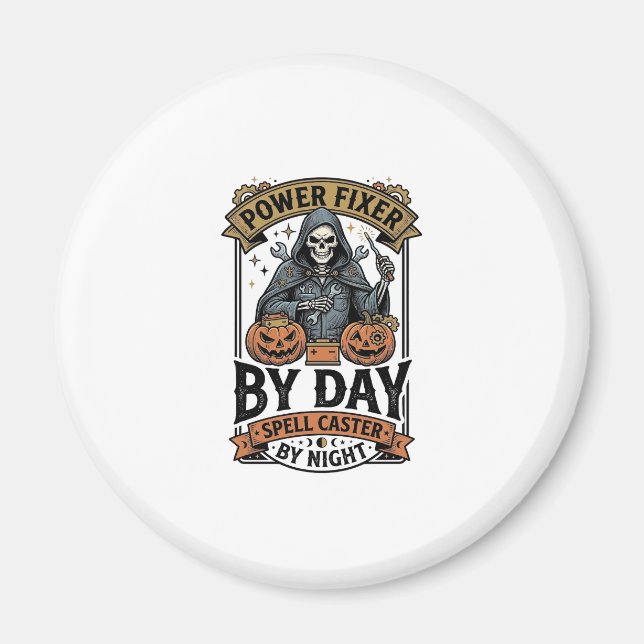 Battery Repair Witch Funny Halloween Technician Sh Magnet (Front)