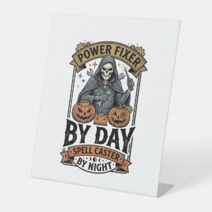 Battery Repair Witch Funny Halloween Technician Sh Pedestal Sign