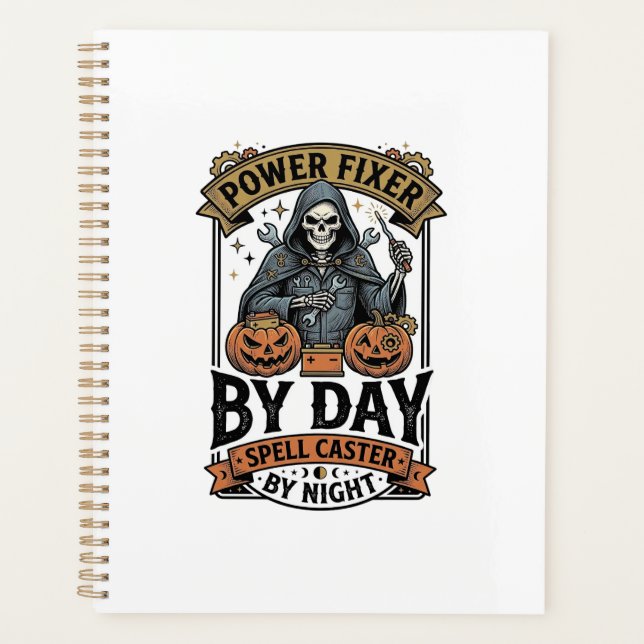 Battery Repair Witch Funny Halloween Technician Sh Planner (Front)