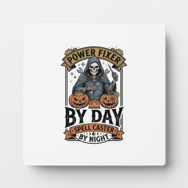 Battery Repair Witch Funny Halloween Technician Sh Plaque (Front)