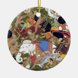 Battle at Lanka Ramayana Udaipur India Sahibdin Ceramic Tree Decoration