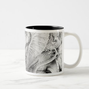 Battle between warriors and a dragon, c.1450 Two-Tone coffee mug