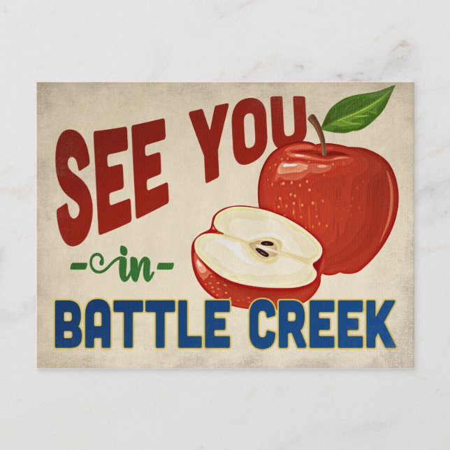 Battle Creek Michigan Apple - Vintage Travel Postcard (Front)
