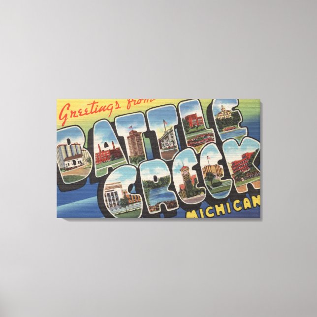 Battle Creek, Michigan - Large Letter Scenes Canvas Print (Front)