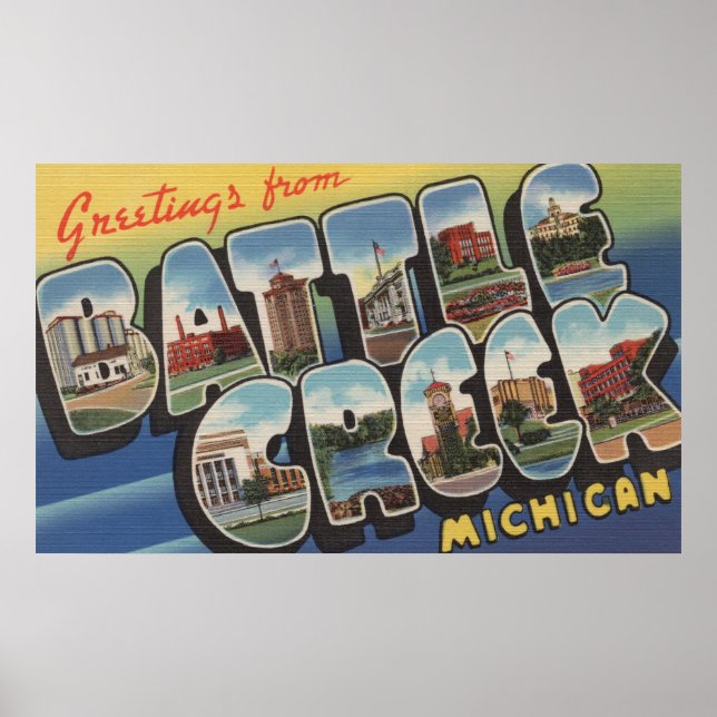Battle Creek, Michigan - Large Letter Scenes Poster (Front)