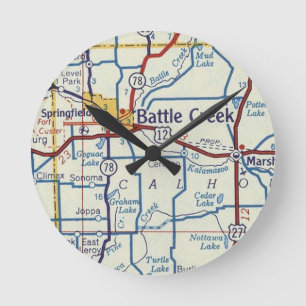 Battle Creek Vintage Map Round Clock
