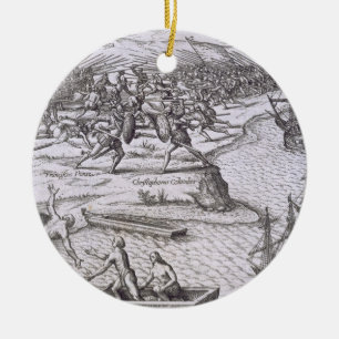 Battle in Jamaica between Christopher Columbus (14 Ceramic Tree Decoration