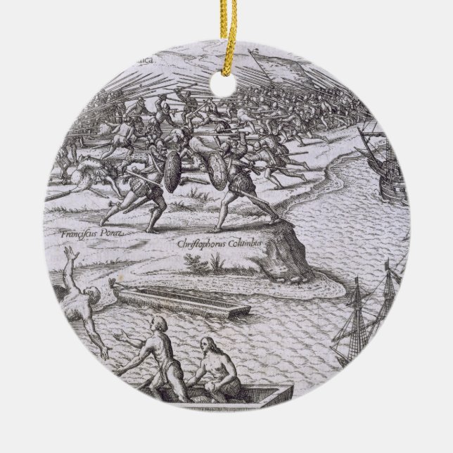 Battle in Jamaica between Christopher Columbus (14 Ceramic Tree Decoration (Front)