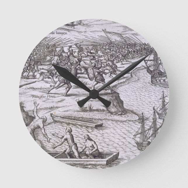 Battle in Jamaica between Christopher Columbus (14 Round Clock (Front)