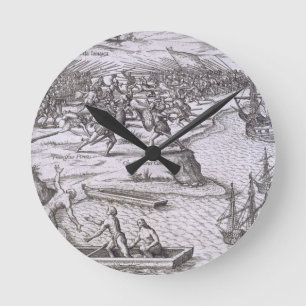 Battle in Jamaica between Christopher Columbus (14 Round Clock