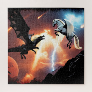 Battle In Outer Space - Dragon and Pegasus Jigsaw Puzzle