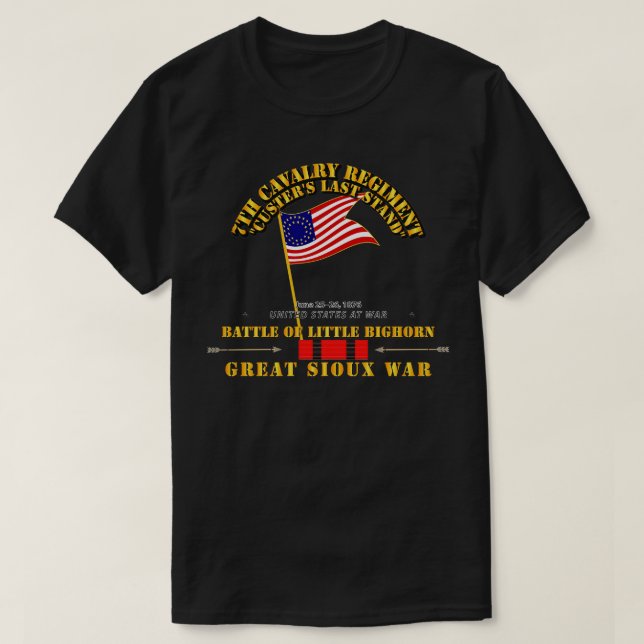Battle Little Bighorn 7th Cav Indian Wars w Guidon T-Shirt (Design Front)