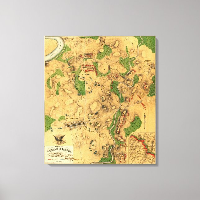Battle of Antietam - Civil War Panoramic Map 3 Canvas Print (Front)