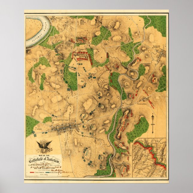 Battle of Antietam - Civil War Panoramic Map 3 Poster (Front)