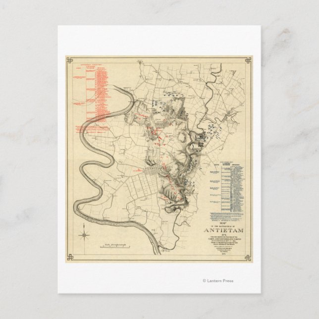 Battle of Antietam - Civil War Panoramic Map 4 Postcard (Front)