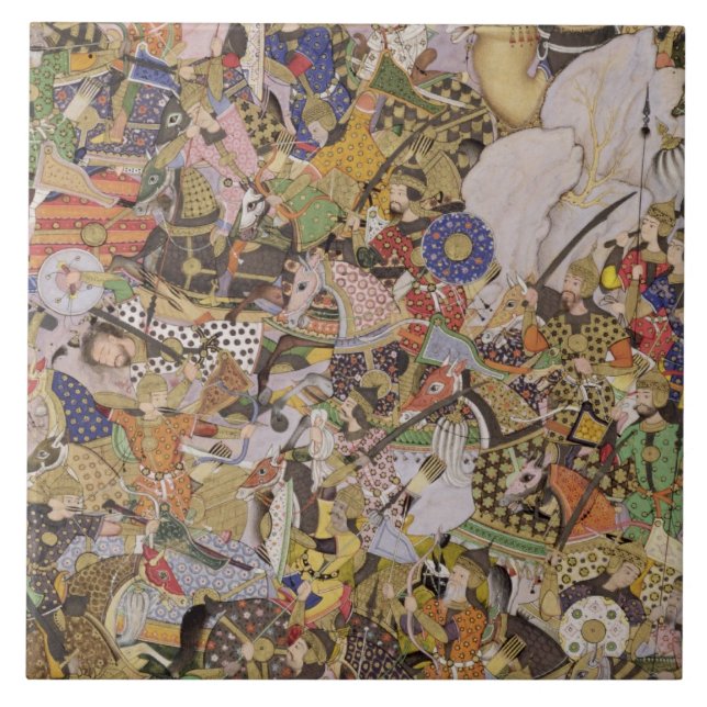 Battle of Bundi, from the Akbarnama, c.1590 (gouac Tile (Front)