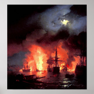 Battle of Cesme at Night Poster
