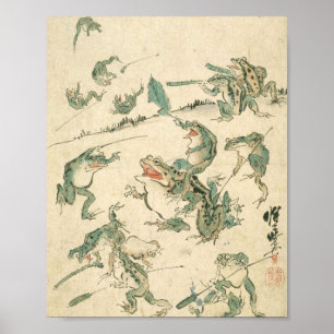 Battle Of The Frogs - Kawanabe Kyosai Poster