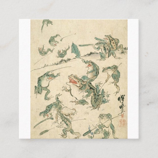 Battle Of The Frogs - Kawanabe Kyosai Square Business Card (Front)