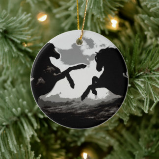 Battle of the Horses - Equine Art Ceramic Tree Decoration