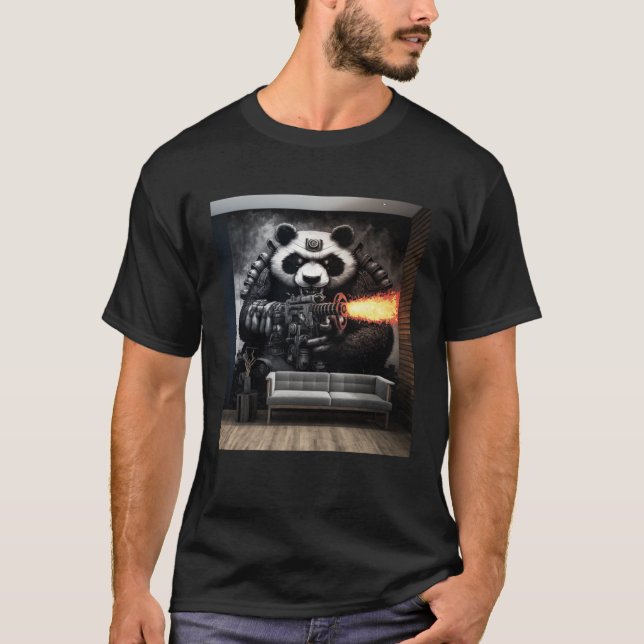 Battle Panda Firing Machine Gun Wall Mural Room wi T-Shirt (Front)