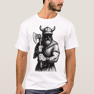 Battle ready Viking with an axe, comic line art T-Shirt