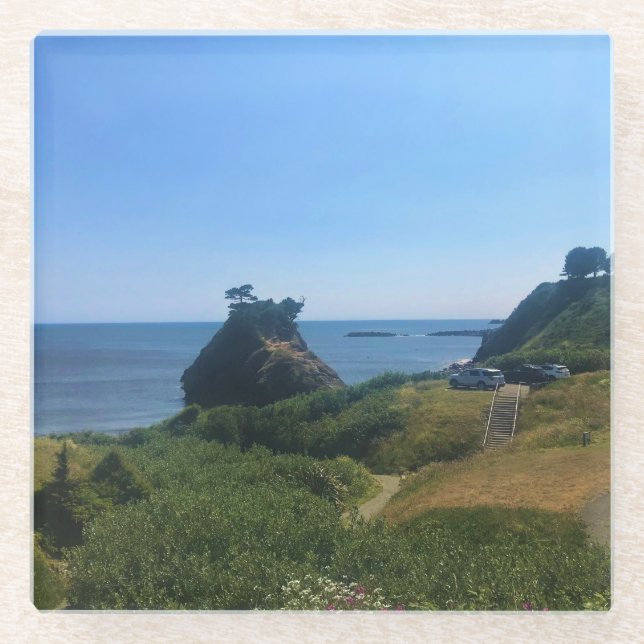 Battle Rock, Port Orford, OR Glass Coaster (Front)