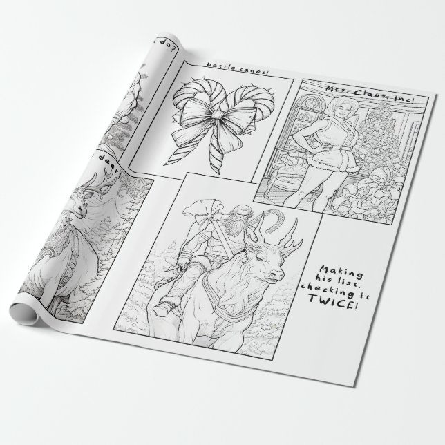 Battle Santa & Co Colouring Book Wrapping Paper (Unrolled)