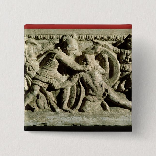 Battle scene from a cinerary urn, Etruscan 15 Cm Square Badge (Front)