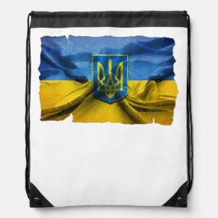 Battle Torn Ukrainian Flag With Trident. Drawstring Bag