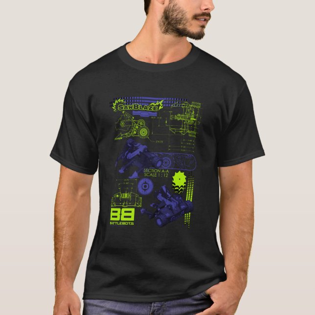 Battlebots Sawblaze Battle Schematics T-Shirt (Front)
