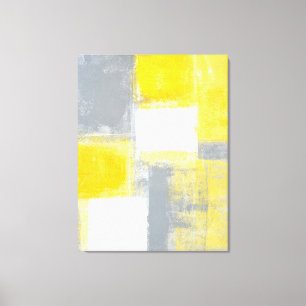 'Battlefield' Grey and Yellow Abstract Art Canvas Print