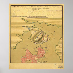Battleground of Battle of Bunker Hill Map 1775 Poster