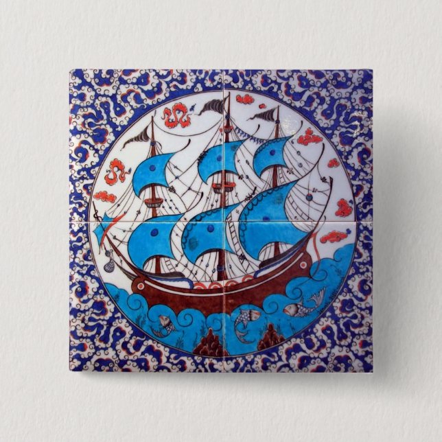 Battleship Pattern / Tile Art 15 Cm Square Badge (Front)