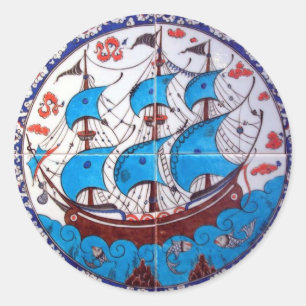 Battleship Pattern / Tile Art Classic Round Sticker