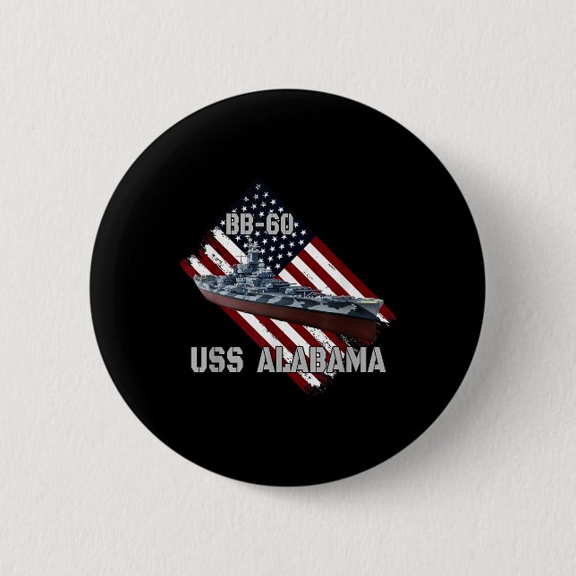 Battleship Uss Alabama Bb-60 &amp; Combat Warship  6 Cm Round Badge (Front)