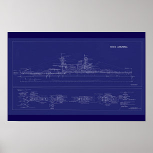 Battleship USS Arizona Blueprint Poster