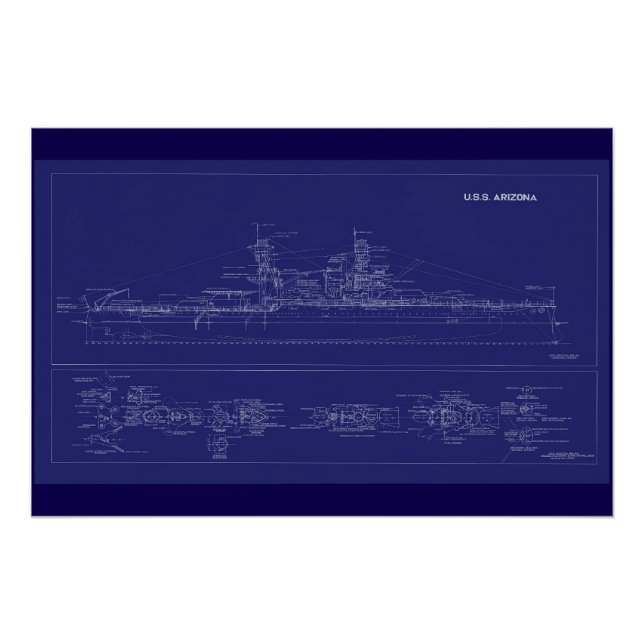 Battleship USS Arizona Blueprint Poster (Front)