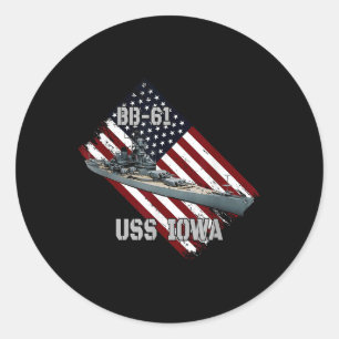 Battleship Uss Iowa & Combat Warship Bb-61 Vet Classic Round Sticker