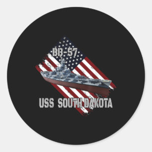 Battleship Uss South Dakota Bb-57 & Combat War Classic Round Sticker