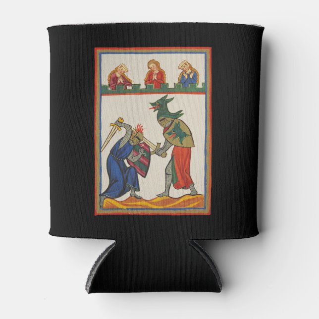 Battling Knights At A Tournament, 14th Century Can Cooler (Front)