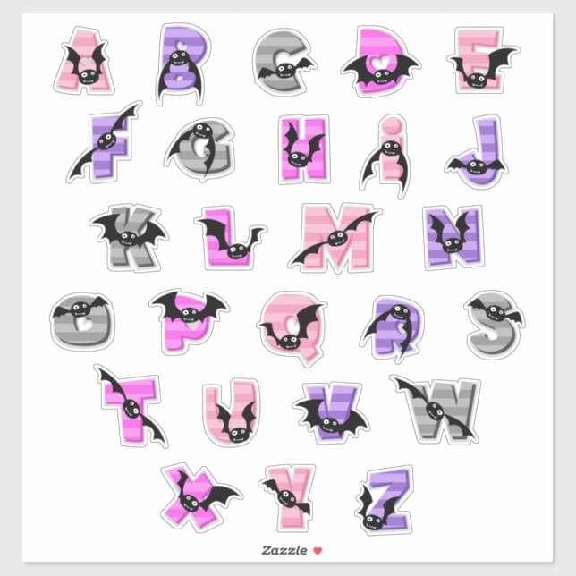 Batty Alphabet Stickers | Cute Bat Letter & Number (Sheet)