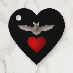 Batty Bat love Grey Bat with Red Heart on Black Favour Tags