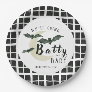 Batty for Baby Fall Halloween Plaid Baby Shower Paper Plate