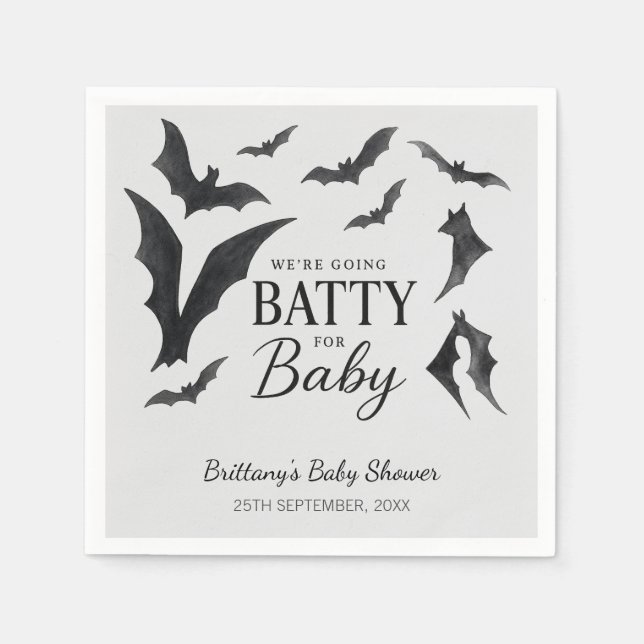 Batty For Baby Halloween Bats Baby Shower Napkin (Front)
